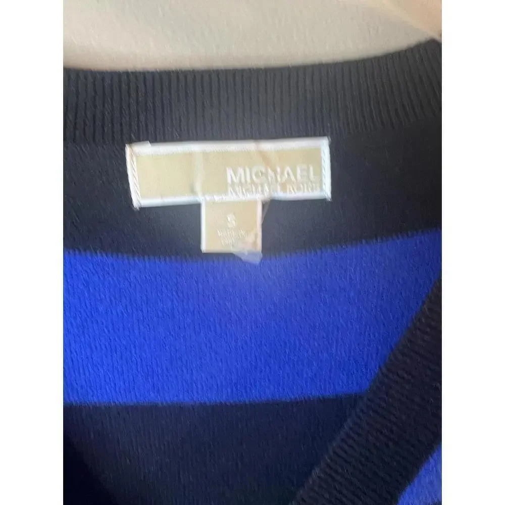 Michael Kors Women's Striped V-Neck Sweater Sequin Elbow Patches Size Small